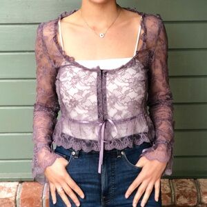 Karen Millen Purple Lace Long Sleeve Top